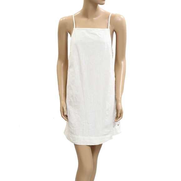 Free People Free-Est Beachside Cotton-Linen Mini Dress Ivory Slip Beach M 281374 - Picture 4 of 8